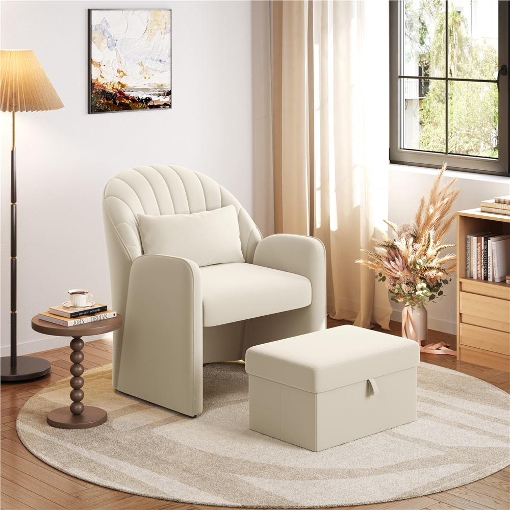 Image of Costoffs Comfortable Armchair Relaxation Armchair With Back Cushion Stool And Storage Space Lounge Armchair For Bedroom Living Room Office
