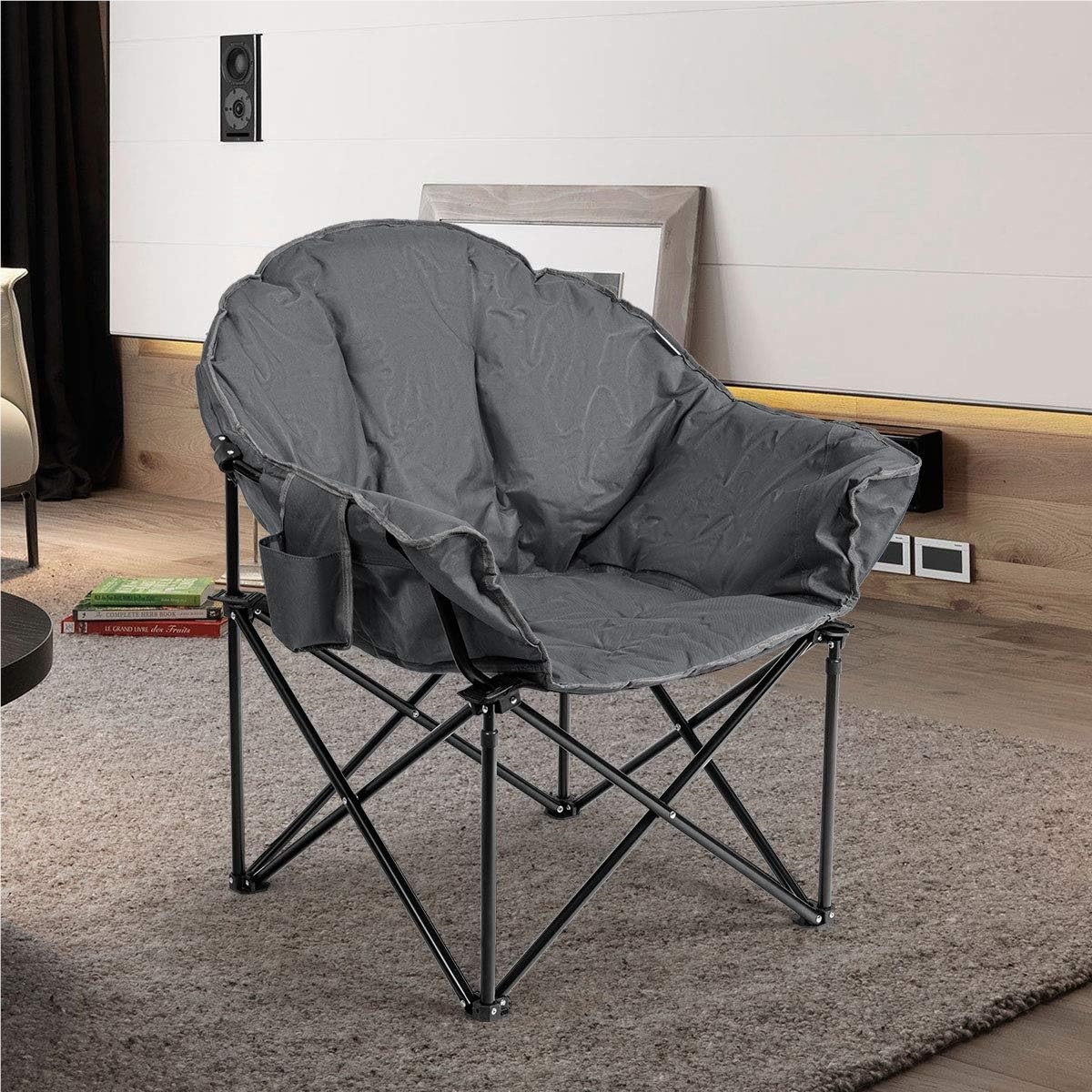 Image of Oversized Camping Chair, Foldable Camping Sofa With Cup Holder, High Back Camping Chair, Padded Folding Chair, Moonchair For Outdoor, Garden, Camping
