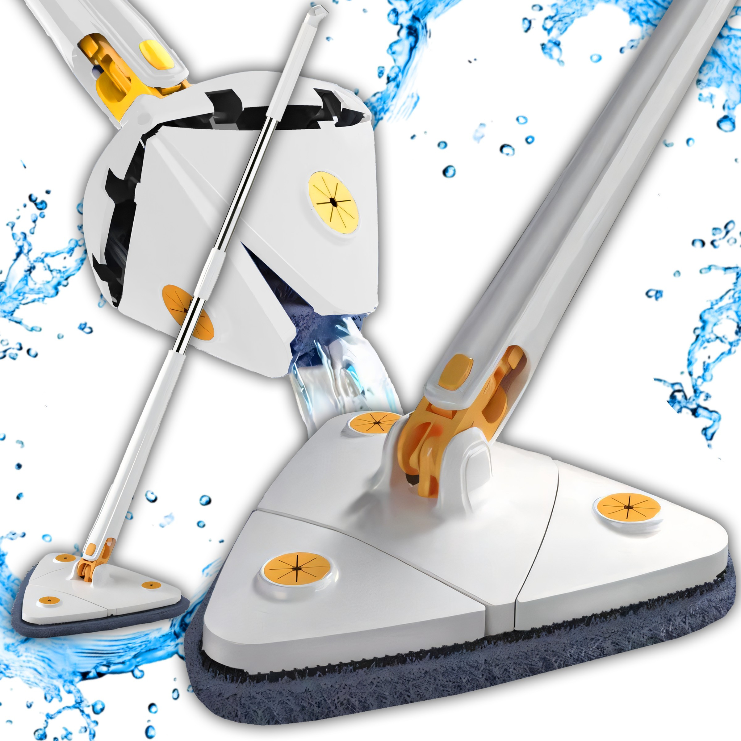 E-shop Teleskop-Mopp , Drehbarer Kopf 360°, Automatisches Wasserquetschen, Dreieckige Form, Ausziehbarer Teleskopgriff 118 cm, Doppelnutzung für Nass