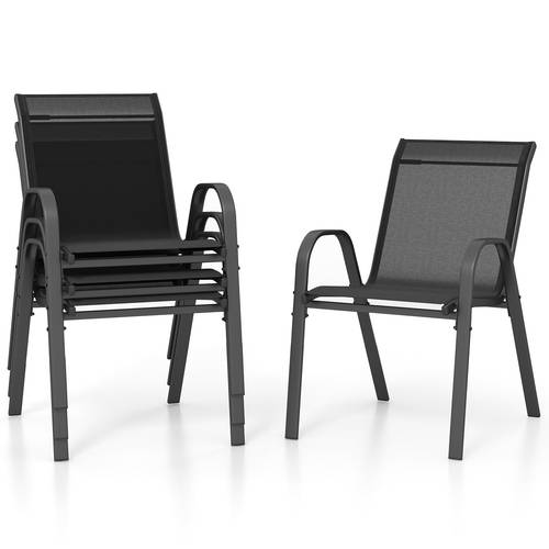 4pcs set of stackable garden chairs textile and metal frame patio chairs with armrests balcony chairs loadable up to 150 kg 56 x 70 x 84