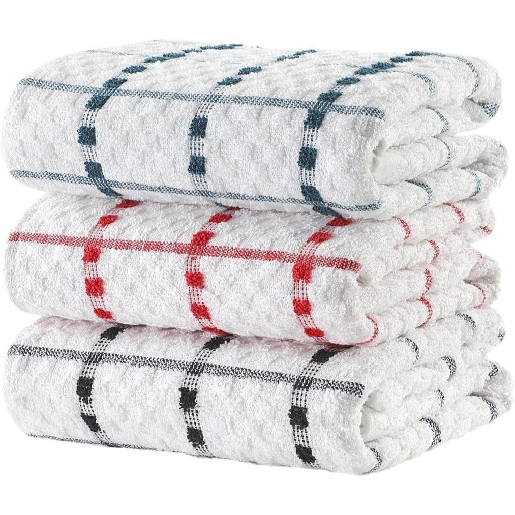TEMU Pack Of Large Kitchen Tea Towels – 100% Cotton Terry Towelling, 65 X 40 Cm, Soft & Absorbent Dish & Bar Towels – Assorted Colours
