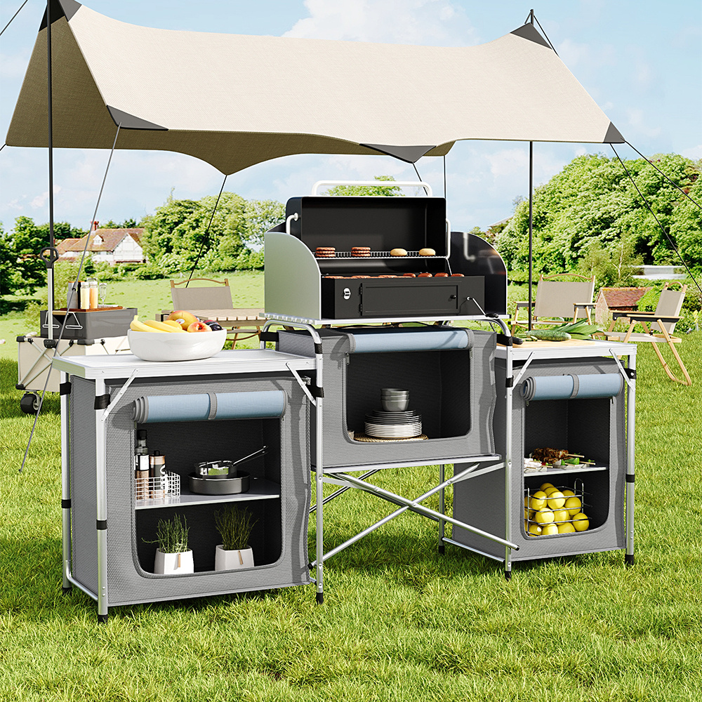 Image of 1pc Large-capacity Camping Foldable Storage Cabinet, Thickened Portable Storage Cabinet, Garden Lawn Barbecue Outdoor Storage Foldable Cabinet, Deep Gray 600d Oxford Fabric.165* 52 *104 Cm/97*48*78 Cm