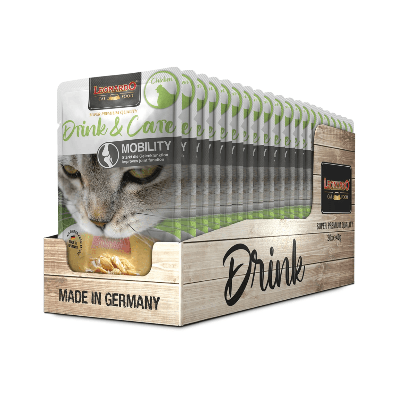 Pack de 20x40g - Sachets de Soupe de Poulet Leonardo Drink & Care pour Chats - Nourriture Complémentaire pour Chats Adultes - Favorise l'Apport de Liquides et la Santé des Voies Urinaires