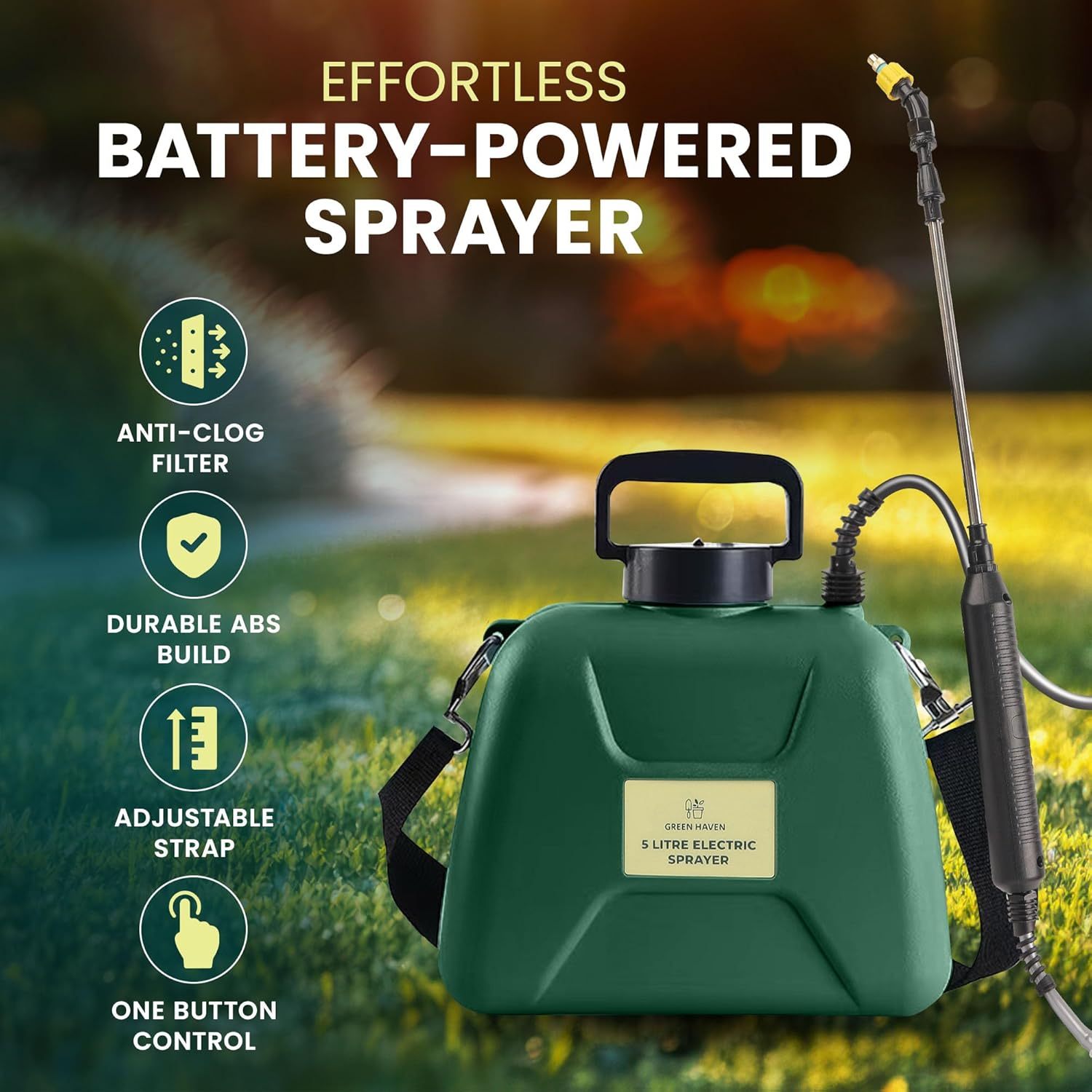 TEMU 5l Electric Sprayer, Usb Rechargeable Battery Powered Garden Sprayer With 3 Spray Nozzles, Portable Pressure Sprayer With Shoulder Strap,