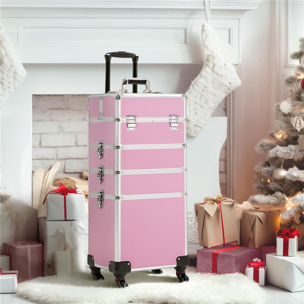 4-in-1 Cosmetic Case With Wheels, Lockable Makeup Case, Large Trolley Multi-case, Makeup Tool Box For Travel