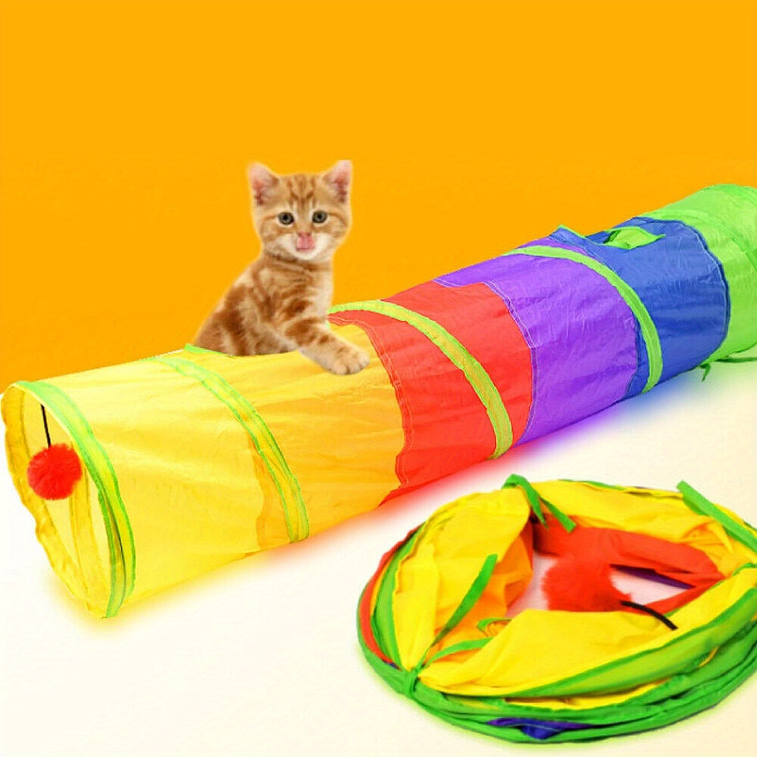 TEMU Pet Cat Tunnel 115 * 25cm With Two-hole Interchangeable Toys Rainbow Tunnel For Pet Training