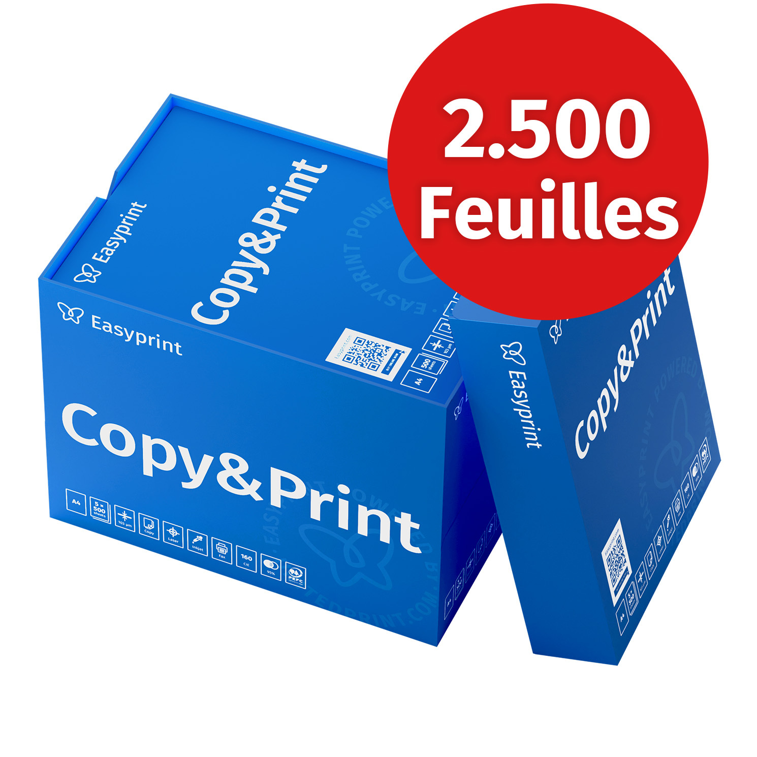 NOUVEAU ! Papier pour imprimante Easyprint, 2500 feuilles, 5 x 500 A4, blanc de haute qualité, certificat PEFC environnemental