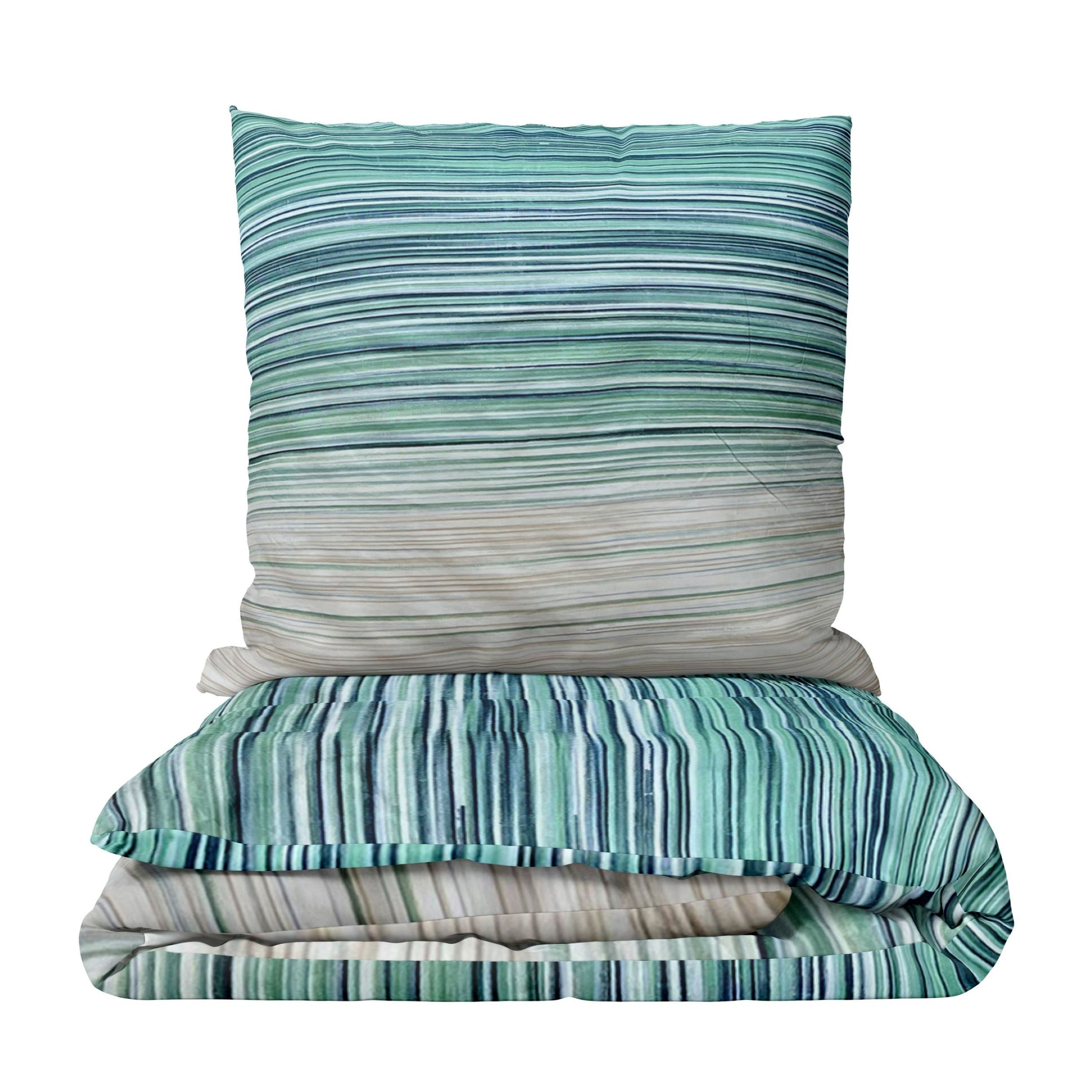 E-shop Bettwäsche Baumwolle Streifen Set Grün Blau Beige Modern schlicht gestreift Pflegeleicht Kissenbezug 80x80 cm mit Reißverschluss