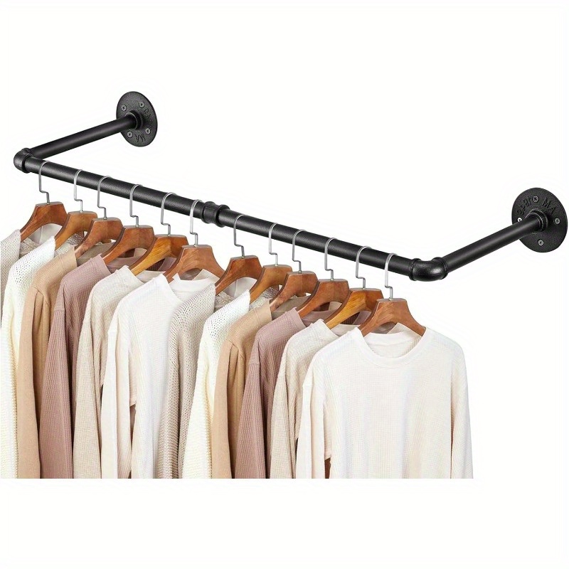 wall mounted clothes rail heavy duty industrial pipe garment bar vintage retro style towel holder rack wardrobe hanging rod for bedroom or laundry room white