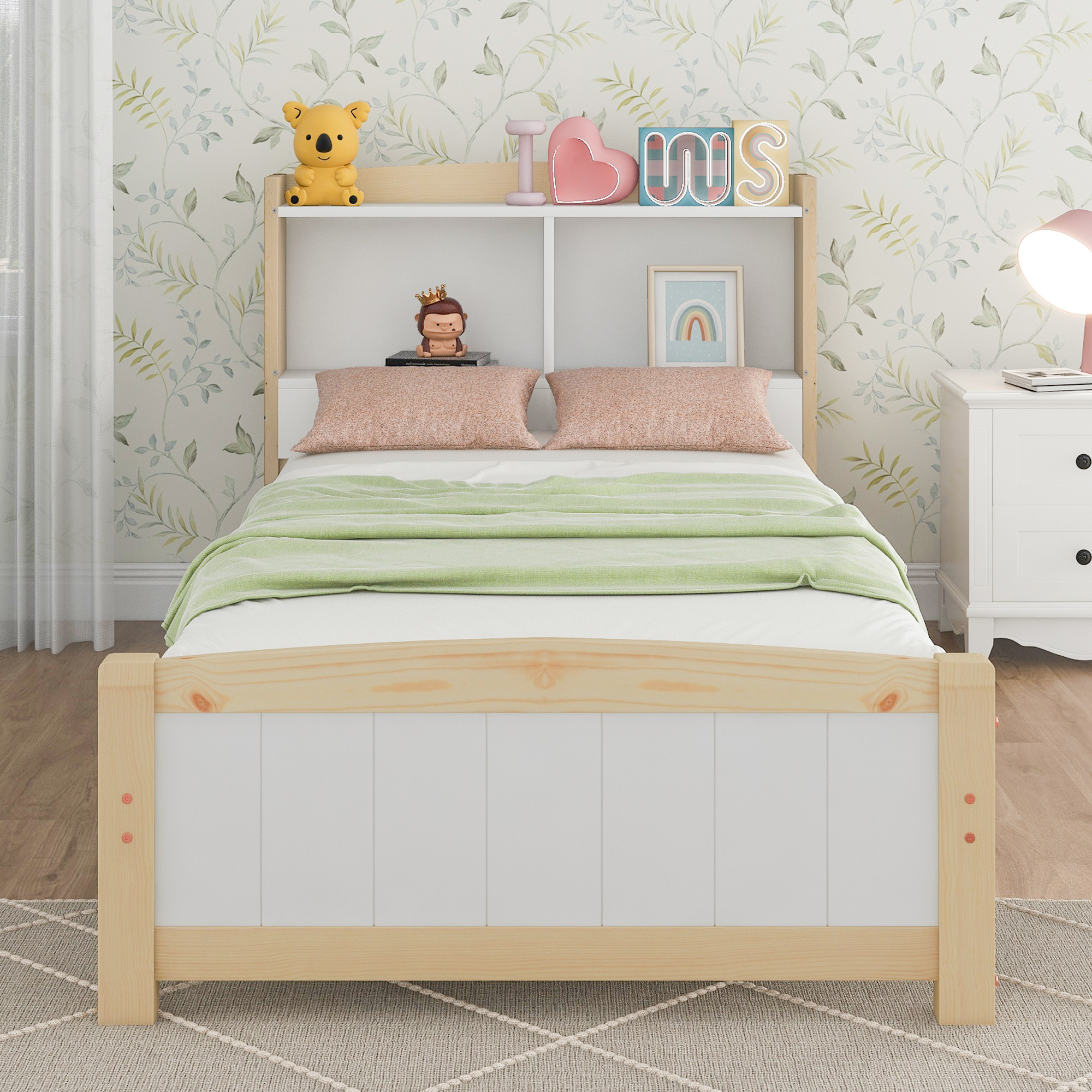 Modern Home Bed Frame, Single Storage Headboard Bed, Sortable Storage, Space Saving 3ft Single Bed (90 x 190 cm), Bed Frame Only
