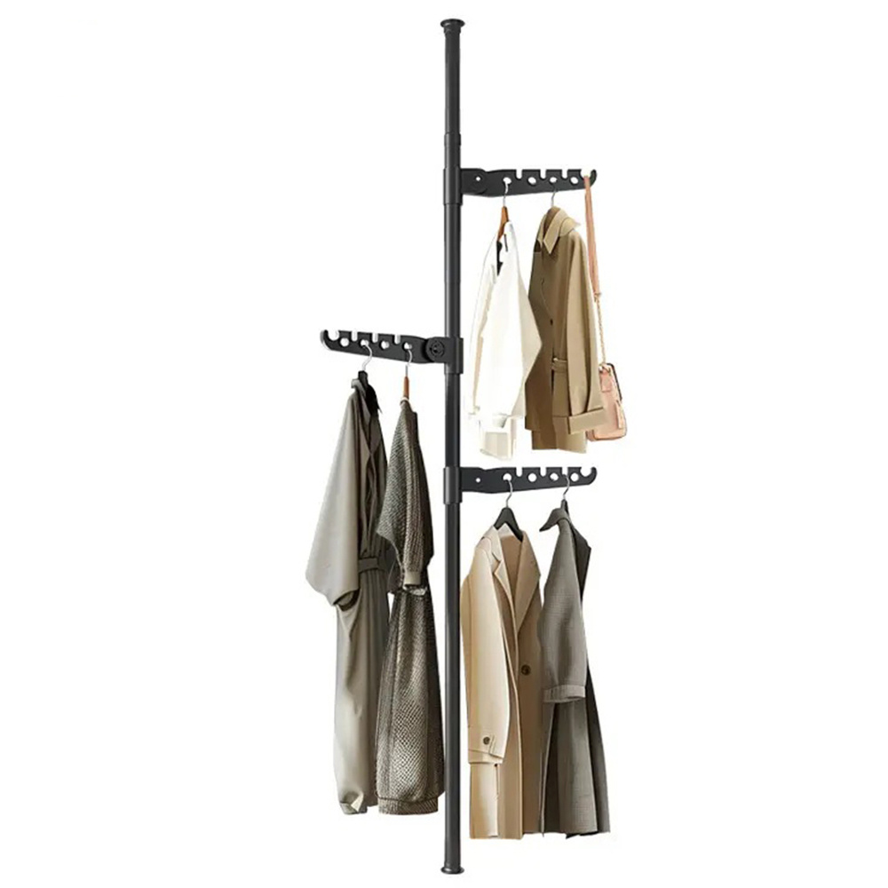 Image of Adjustable Clothes Drying Rack, Garment Rack, Clothes Hanger, Diy Tension Rod From Floor To Ceiling, Indoor Storage Organizer For Balcony – Black