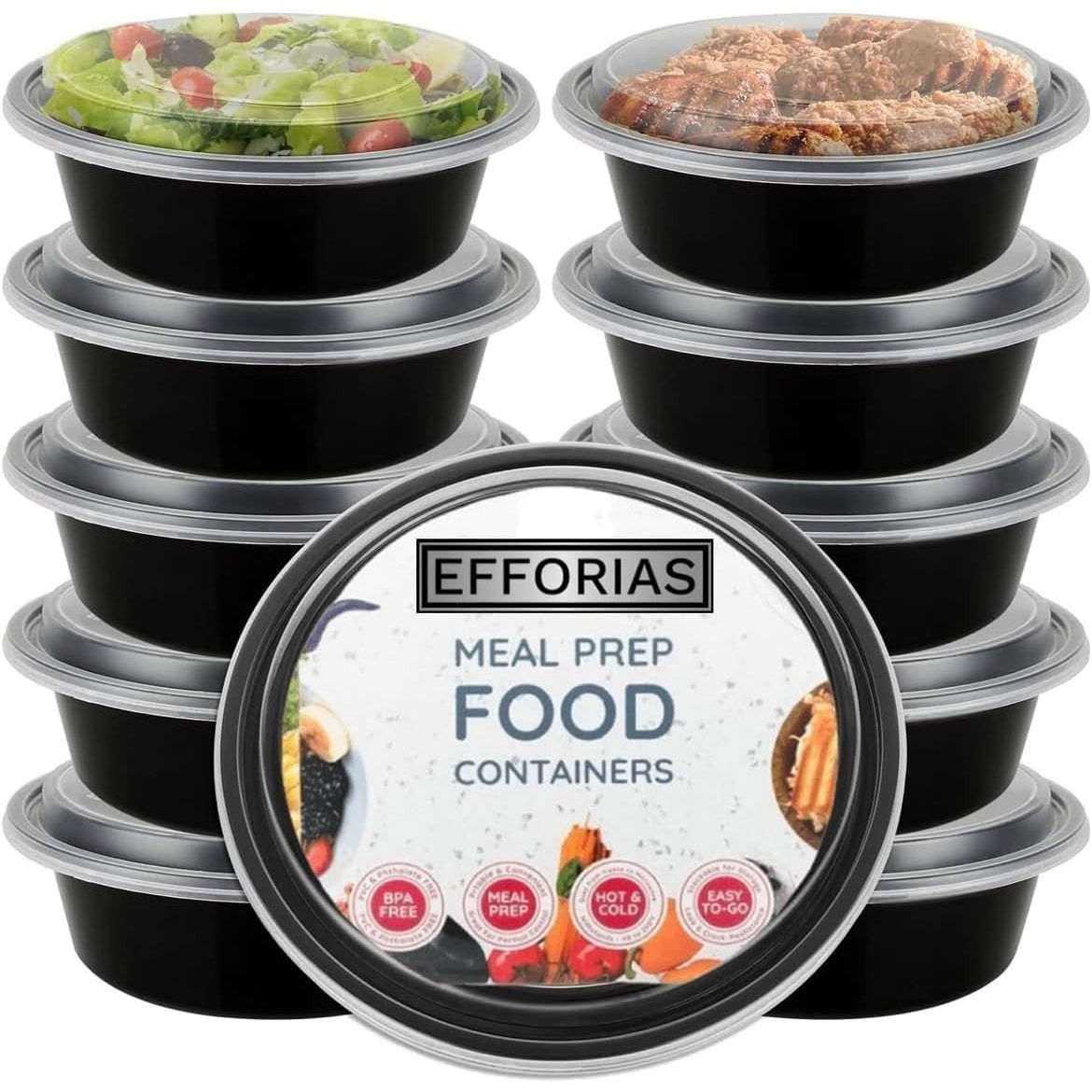 10 x round 16oz plastic meal prep containers reusable free food containers with airtight lids microwavable freezer and dishwasher safe