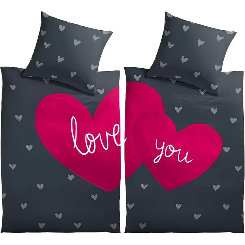 4pcs Partner Bed Linen 135x200 Cm Hearts Love You Red Microfiber Pillowcase 80x80 Cm With Zipper