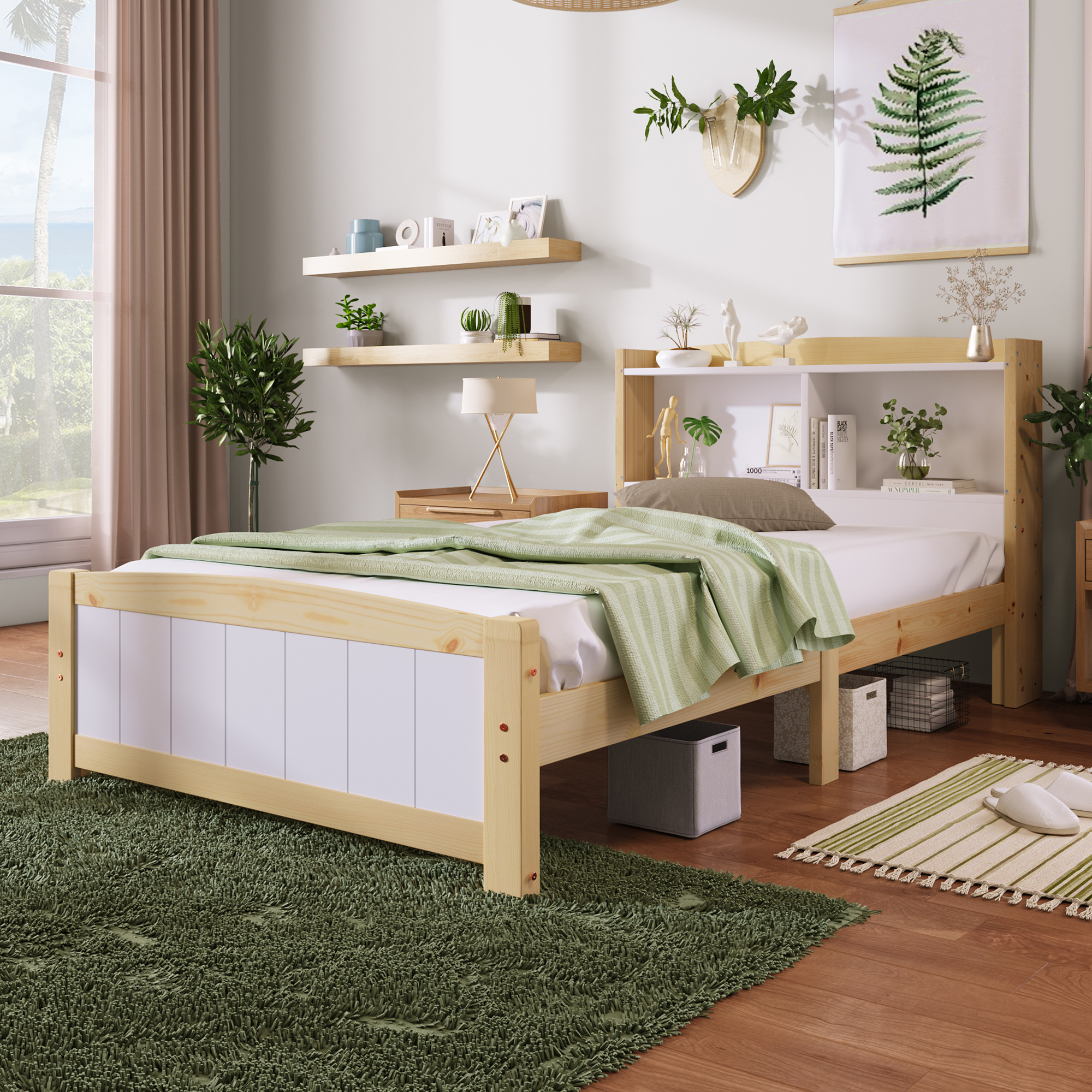 Modern Home Bed Frame, Single Storage Headboard Bed, Sortable Storage, Space Saving 3ft Single Bed (90 x 190 cm), Bed Frame Only