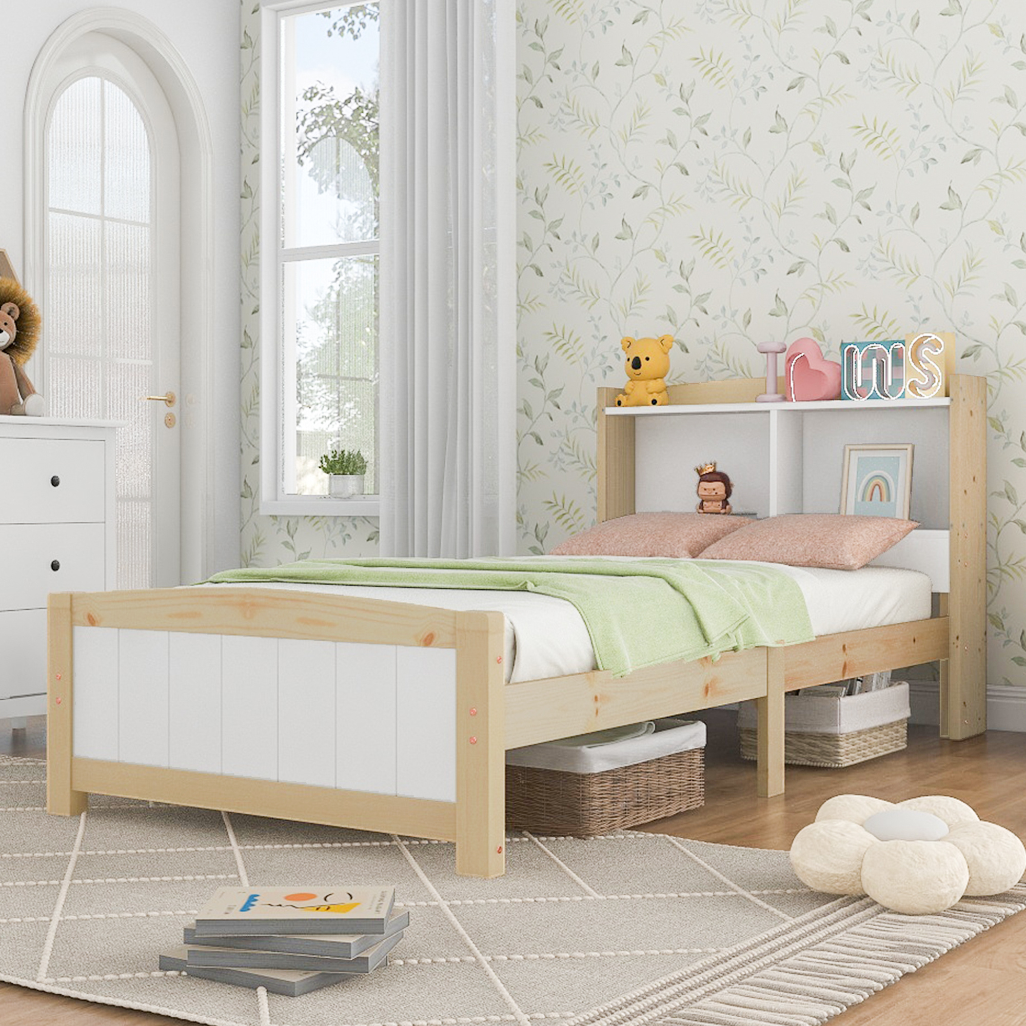Modern Home Bed Frame, Single Storage Headboard Bed, Sortable Storage, Space Saving 3ft Single Bed (90 x 190 cm), Bed Frame Only