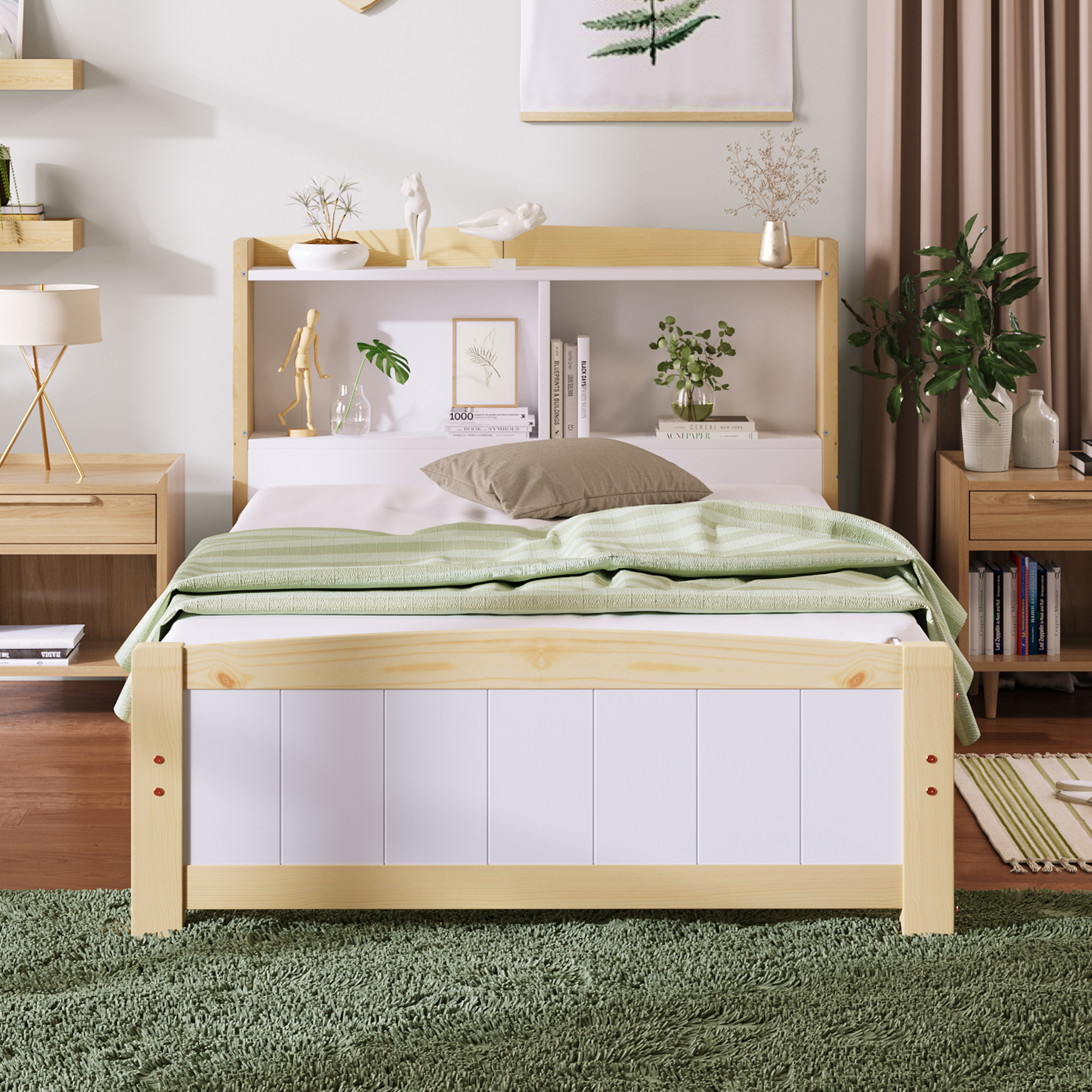 Modern Home Bed Frame, Single Storage Headboard Bed, Sortable Storage, Space Saving 3ft Single Bed (90 x 190 cm), Bed Frame Only