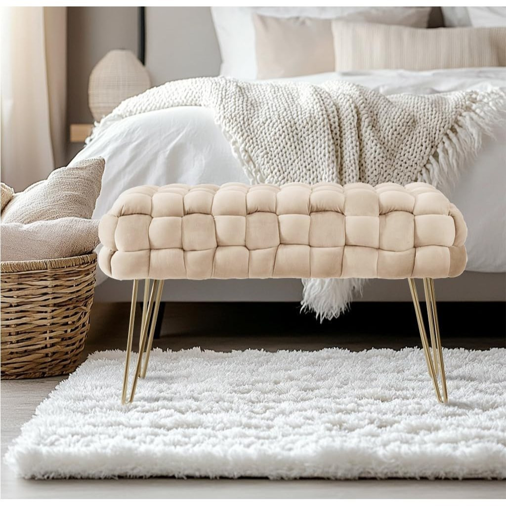 Makeup Stool With Makeup Table, Round Footstool, Pouf, Cushioned Stool For Living Room, Bedroom With Metal Legs