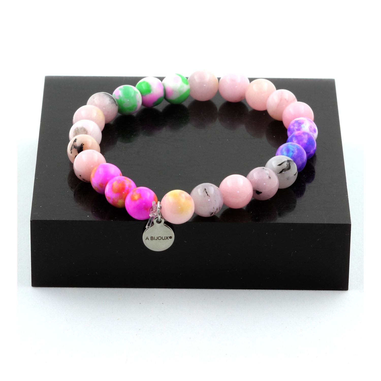 Opal Pink Pearl Bracelet + Jasper + Green Pink Jasper + Jasper 8 Mm. Made In France