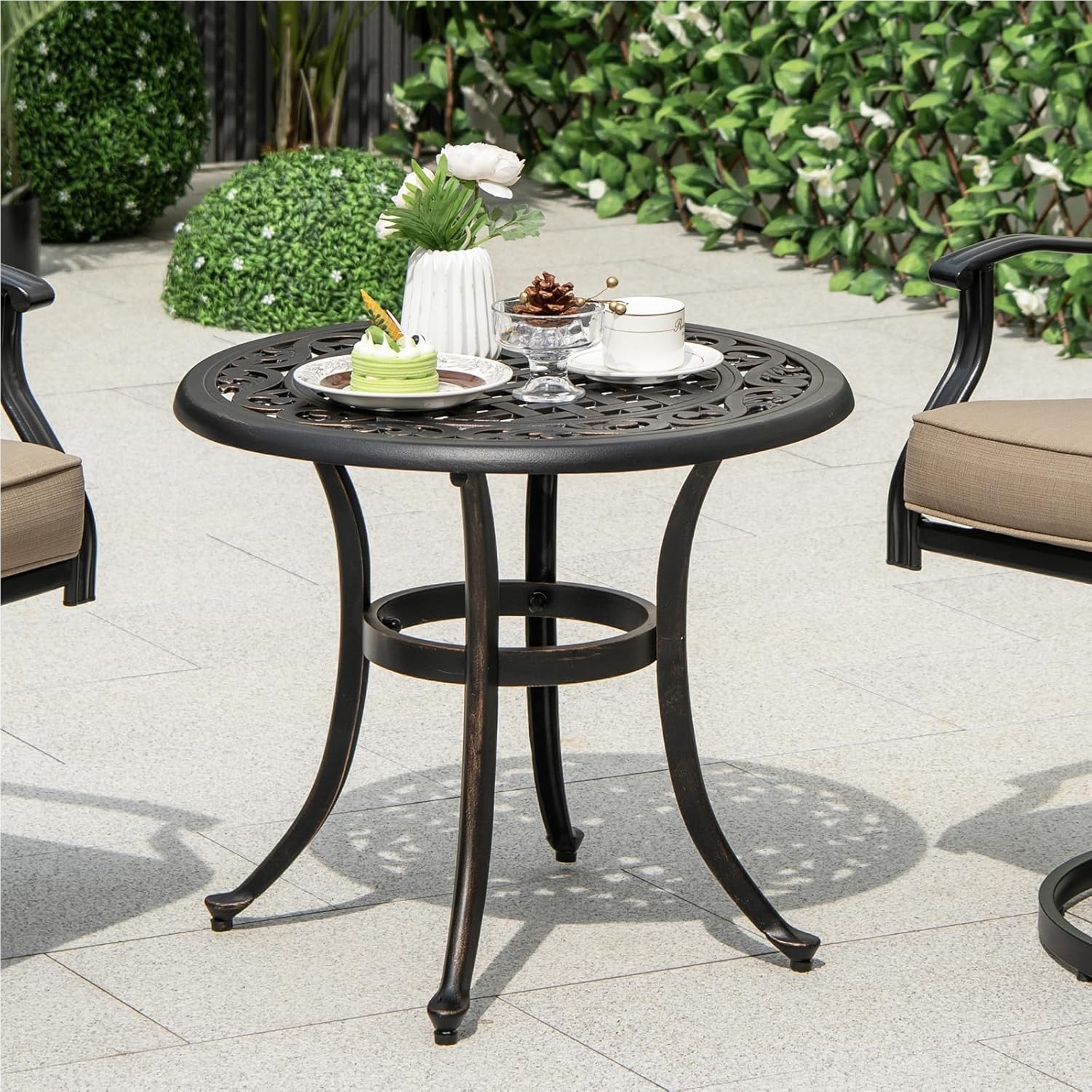 Image of Side Table Made Of Aluminum Cast, 60 X 60 X 53 Cm, Weather-resistant Balcony Table With Adjustable Foot Pads, Round Garden Table For Garden, Backyard, Balcony