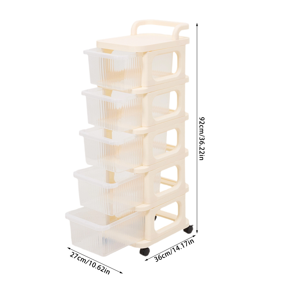 5-Layer Beige Plastic Wheeled Storage Box, Detachable Rack