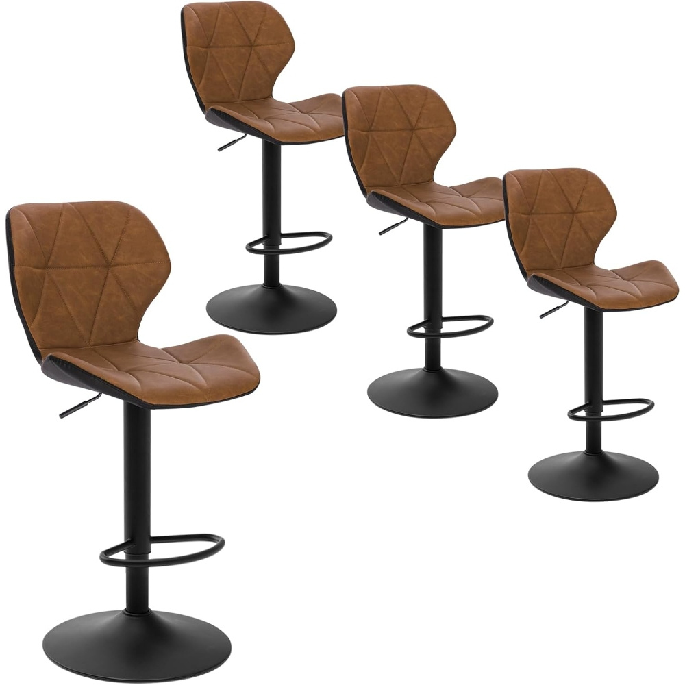 4pcs Bar Stools, Vintage Bar Stools, Height Adjustable Bistro Stools, Metal Riser Stools With Footrests, Leather, Suitable For Bars, Cafes, , Kitchen Counters, Restaurants And Hairdressing Salons