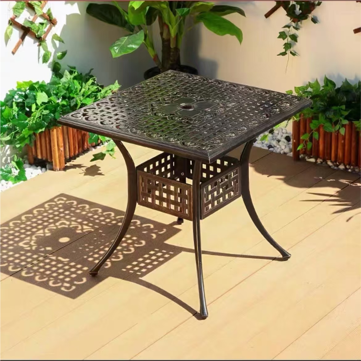 gartentisch schirmloch 80 x 80 x 75 cm quadratischer