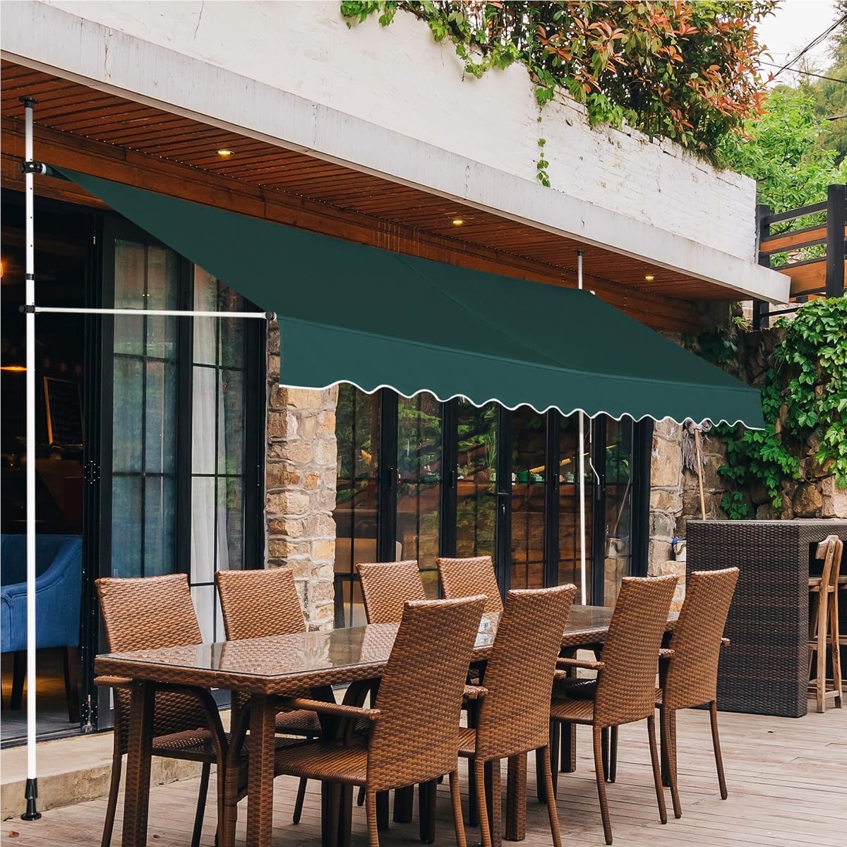 Image of 400 Cm Wide Clamp Awning, No-drill Balcony Awning, Uv-resistant, Height-adjustable, Water-repellent, Hand-crank Awning, Sun Shade For Balcony, Green