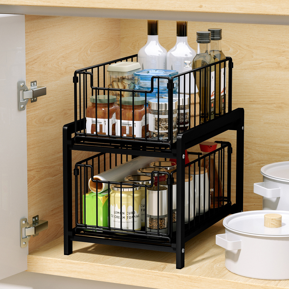 TEMU 2 Tier Multi-functional Pull Out Spice Organiser, Under Sink Shelf, Space Saving, Kitchen Cabinet Organiser, Easy To Assemble, Suitable For