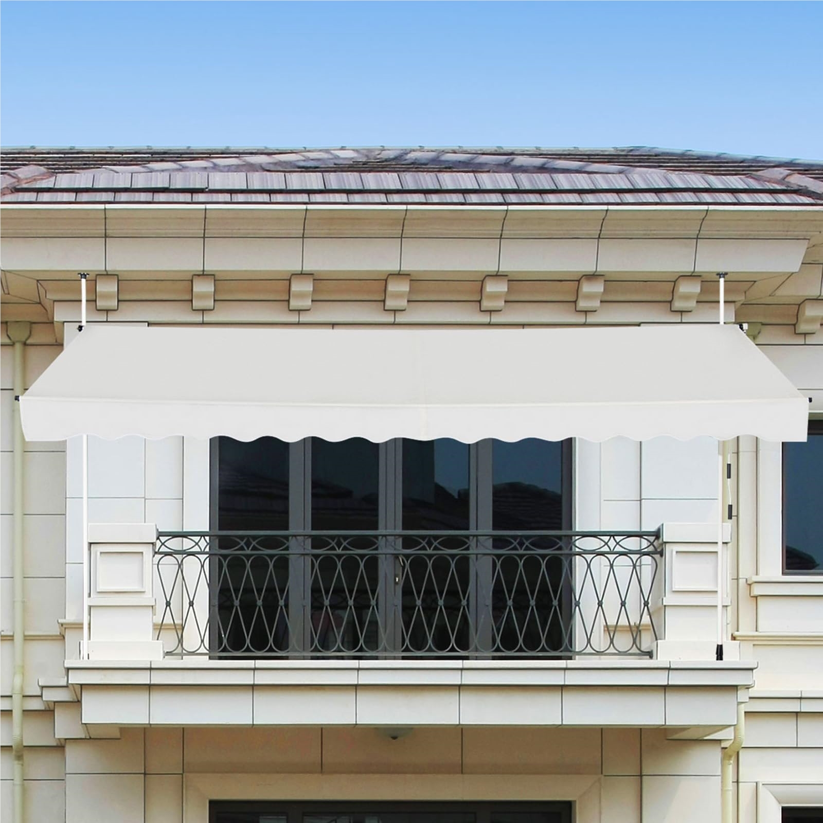 Retractable Awning 350 Cm Wide, Balcony Awning Without Drilling, Uv-resistant, Height-adjustable, Water-repellent, Awning With Hand Crank, Sun Awning, Sun Protection For Balcony, Beige