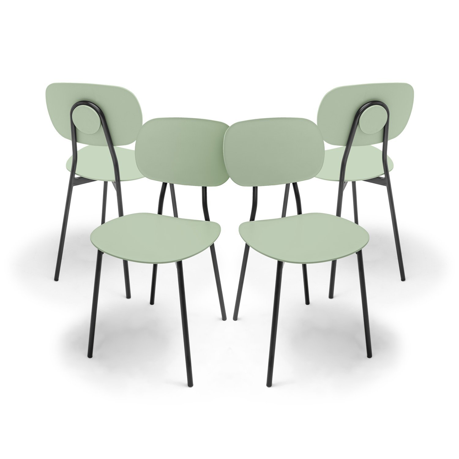 Image of Fabriano - Set Of 4 Design Chairs In Metal And Green Plastic
