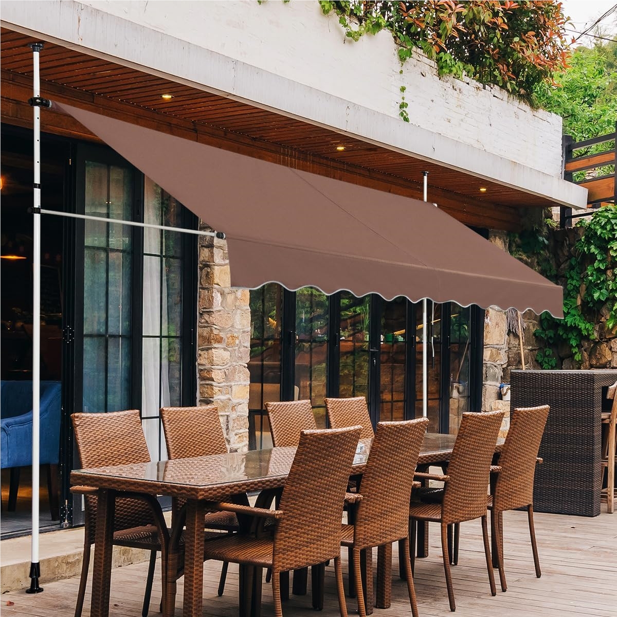 300 Cm Wide Clamp Awning, No-drill Balcony Awning, Uv-resistant, Height-adjustable, Water-repellent, Hand-crank Awning, Sun Shade For Balcony, Brown