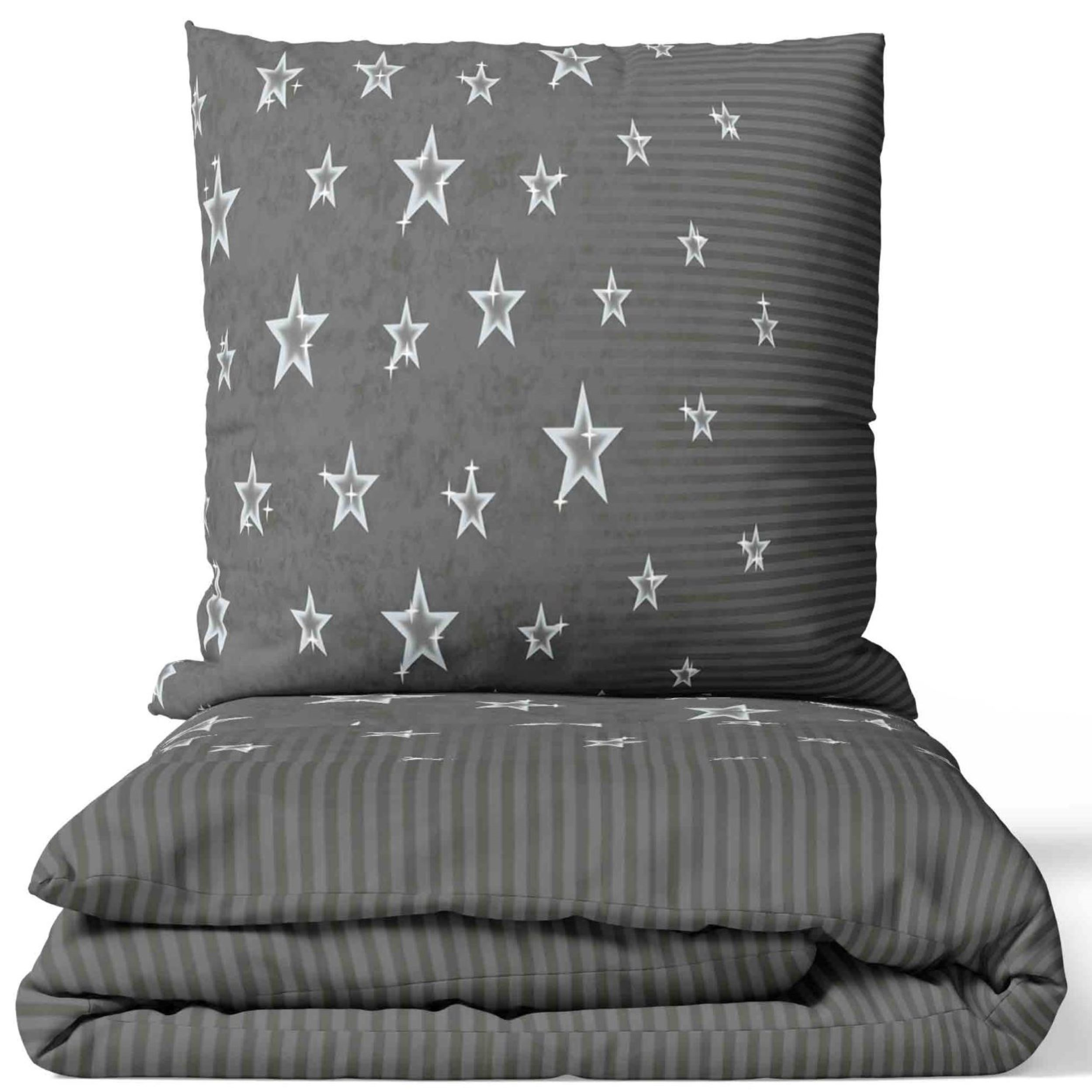 Image of White Gray Modern Striped Pillowcase Set With Zipper, 80x80 Cm, Bedding Set With