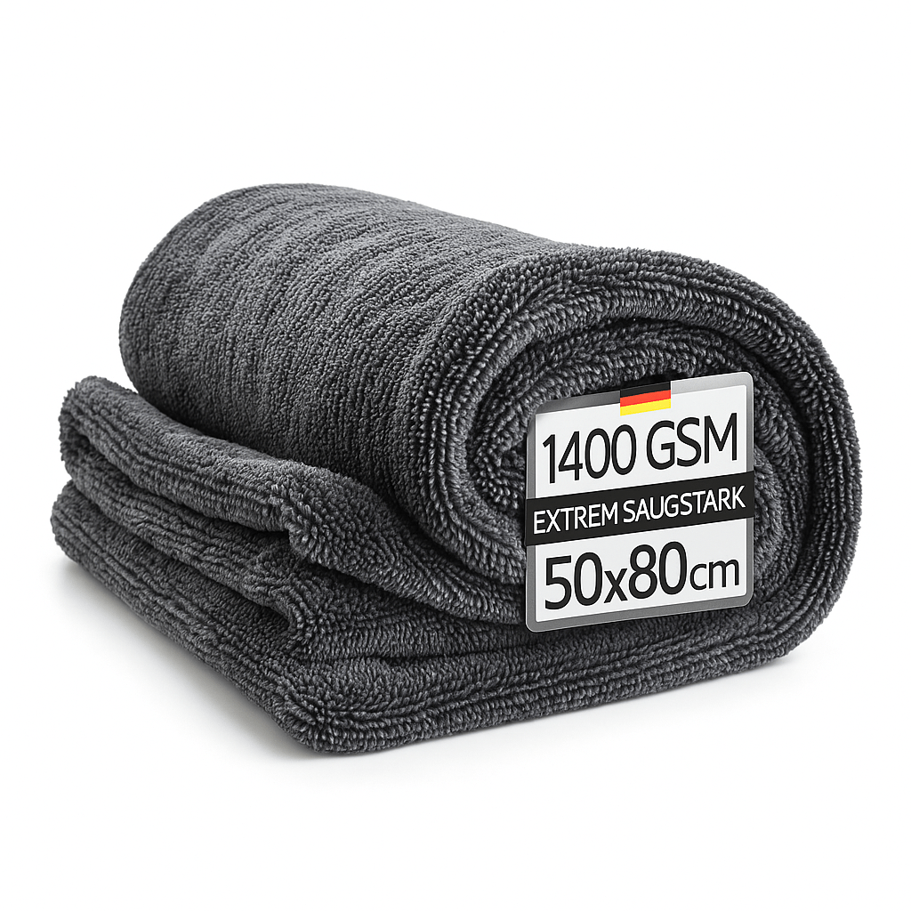E-shop Mikrofasertuch Auto XXL Mikrofasertücher 1400GSM 1 Stück Ultra saugstark Heavyweight Grau 50x80cm Premium Trockentuch Kratzfrei | 5-Fach