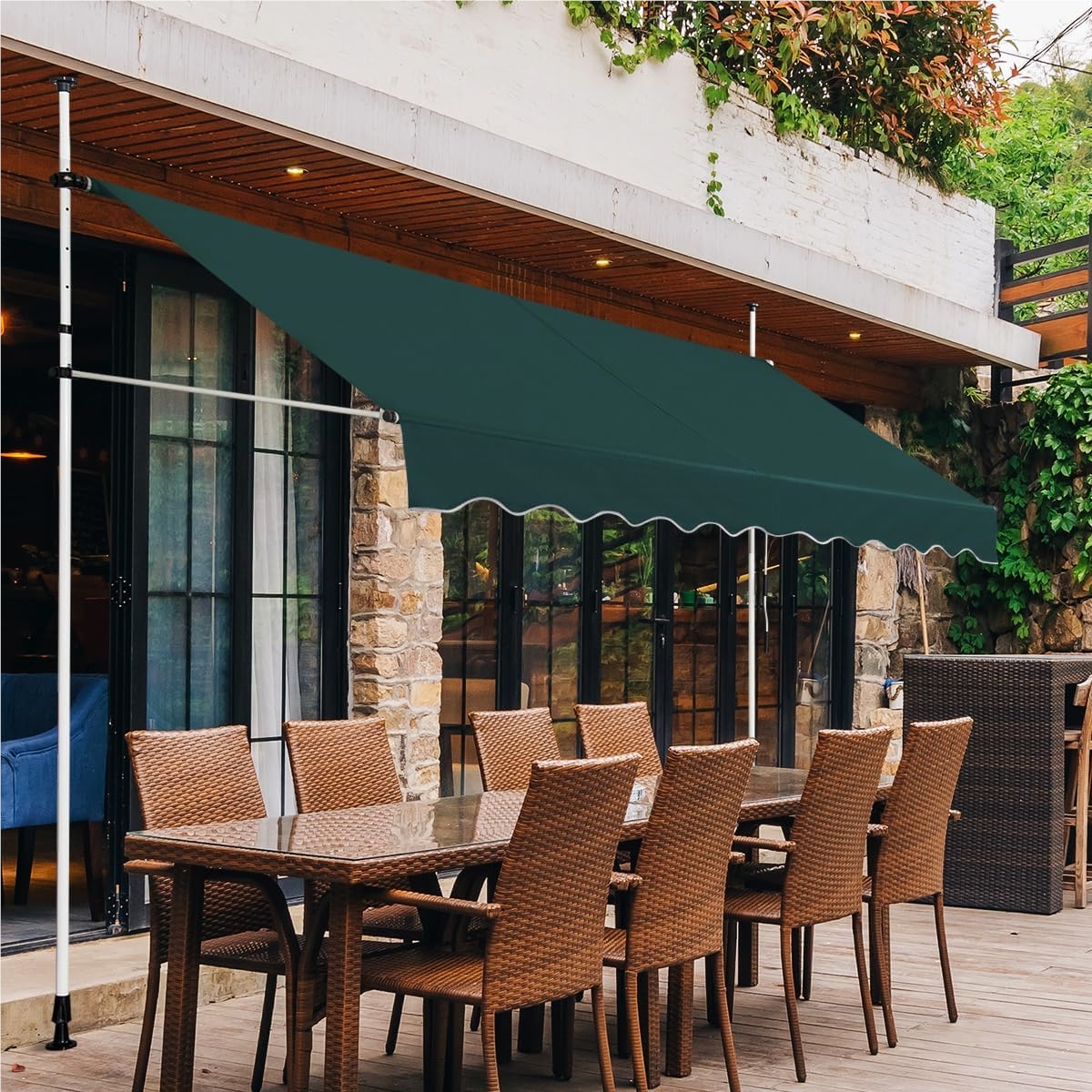 Image of Retractable Awning 300 Cm Wide, Balcony Awning Without Drilling, Uv-resistant, Height-adjustable, Water-repellent, Awning With Hand Crank, Sun Awning, Sun Protection For Balcony, Green