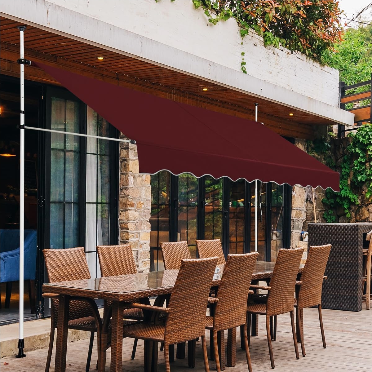 Image of 300 Cm Wide Clamp Awning, No-drill Balcony Awning, Uv-resistant, Height-adjustable, Water-repellent, Hand-crank Awning, Sun Shade For Balcony, Wine Red