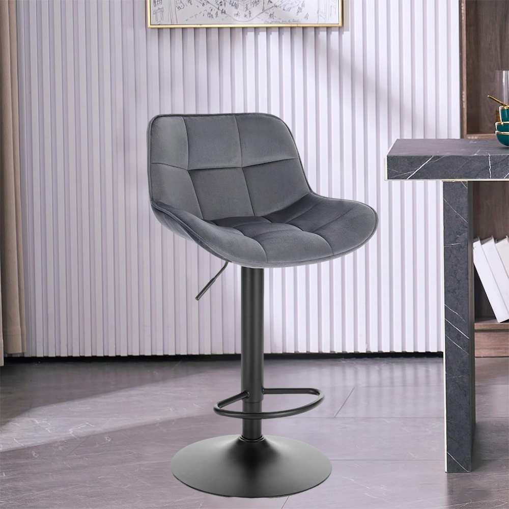 1pc Bar Stool, Kitchen Stool, Counter Stool, , Height Adjustable, 360° Swivelling, Stool With Backrest And Footrest, Seat 49x36 Cm/19-14.1 Inch, Velvet And Metal Legs