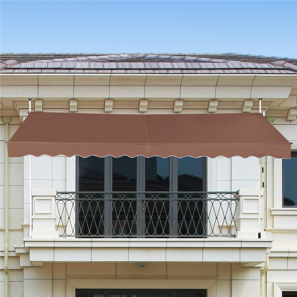 Image of 400 Cm Wide Clamp Awning, No-drill Balcony Awning, Uv-resistant, Height-adjustable, Water-repellent, Hand-crank Awning, Sun Shade For Balcony, Brown