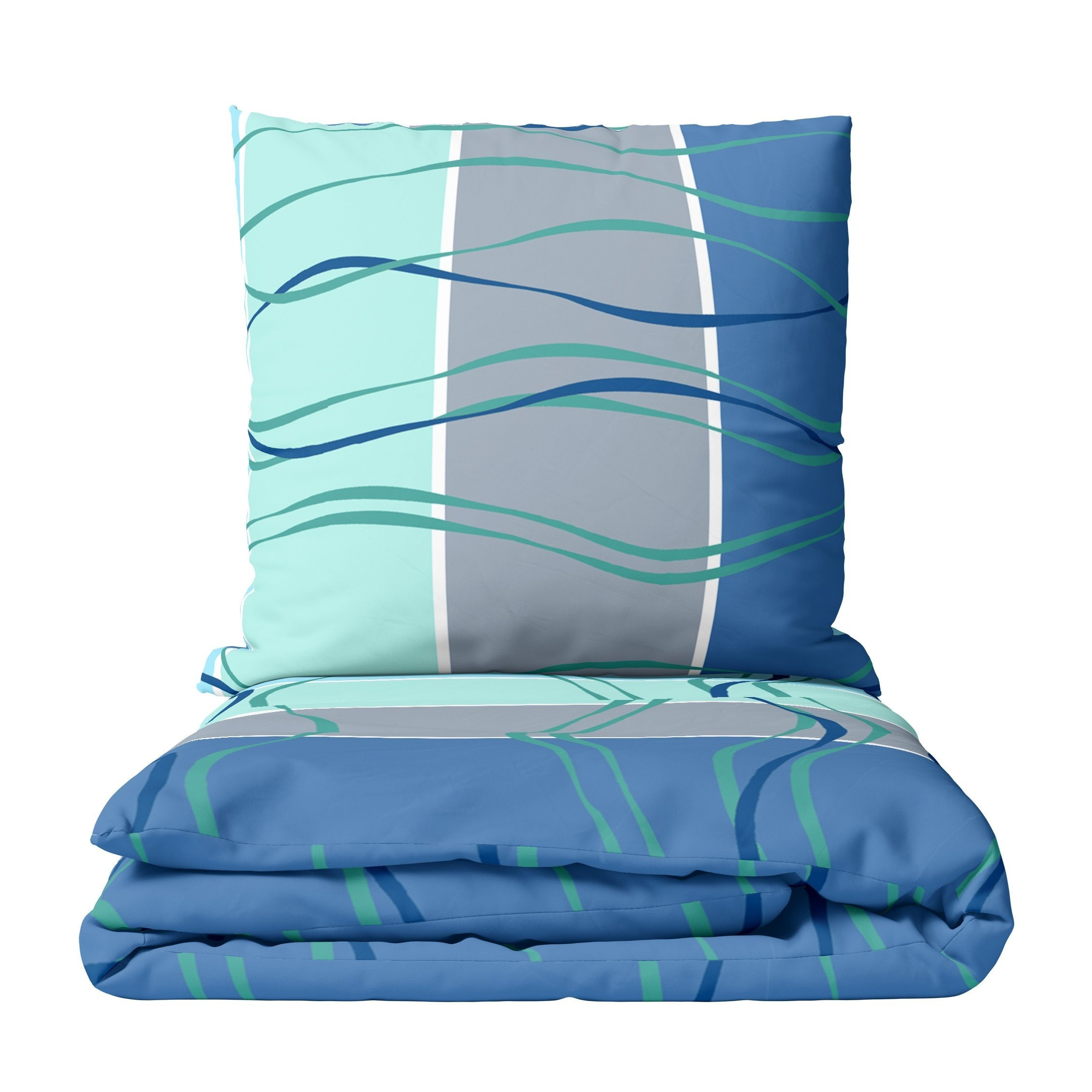 Bedding Wave Stripe Set Turquoise Blue White Modern Pillowcase 80x80 Cm With Zipper