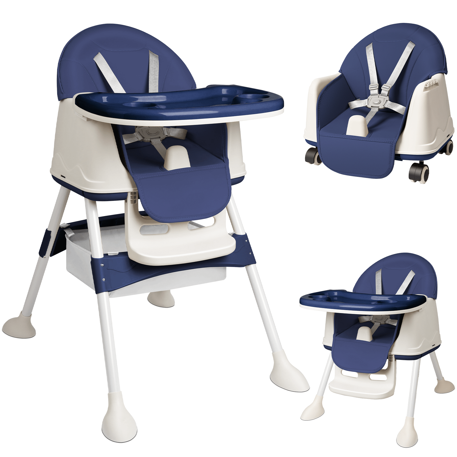 TEMU 3-in-1 Baby High Chair, Adjustable Folding High Chair With Tray And Wheels, Detachable Seat, Baby Feeding Chair Combo High Chair