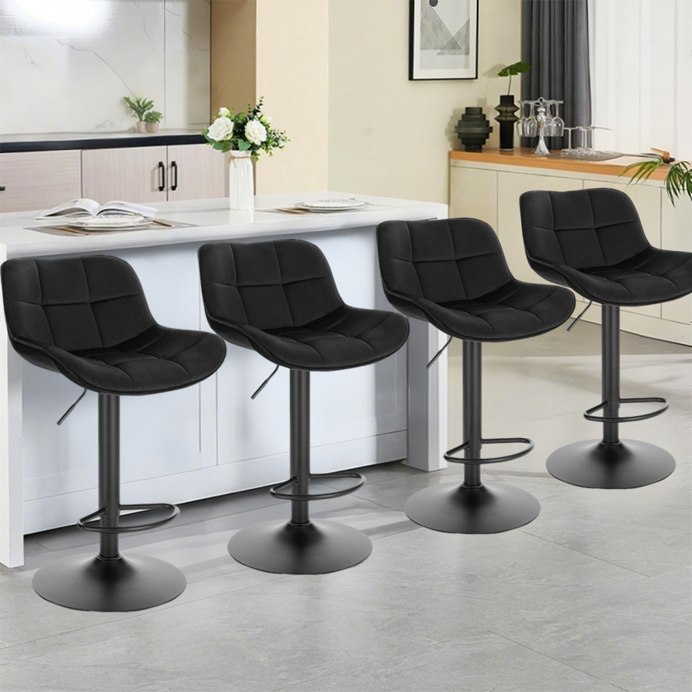 4pcs Bar Stools, Kitchen Stools, Counter Stools, Design Stools, Height Adjustable, 360° Swivelling, Stools With Backrest And Footrest, Seat 49x36 Cm/19-14.1 Inches, Velvet And Metal Legs