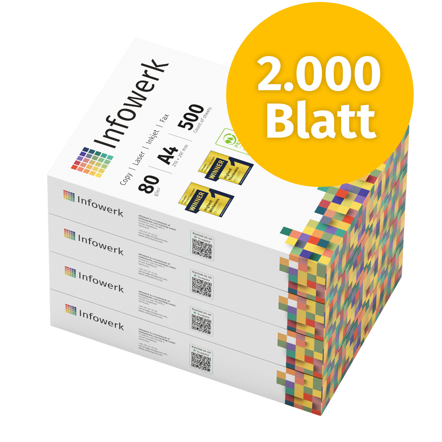 E-shop Druckerpapier 2000 Blatt 4 x 500 A4 80g Premium Weiß PEFC zertifiziert