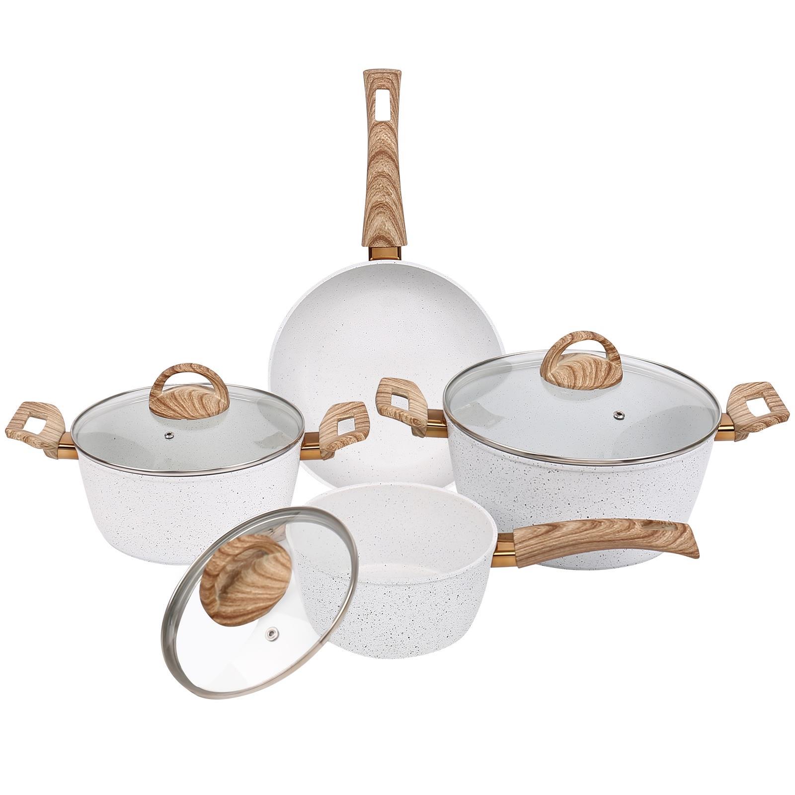 TEMU Coconut Aluminium 7 Pcs Induction Non Stick Frying Pan Saucepan Pot Cookware Set
