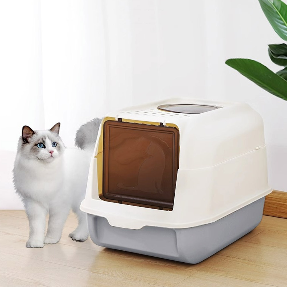 TEMU Cat Litter Box Litter Tray, Large Cat Litter Tray With Scoop, Cat Litter Box With Lid & Filter Pedal, Anti-spillage, High Sided Cat Litter Tray