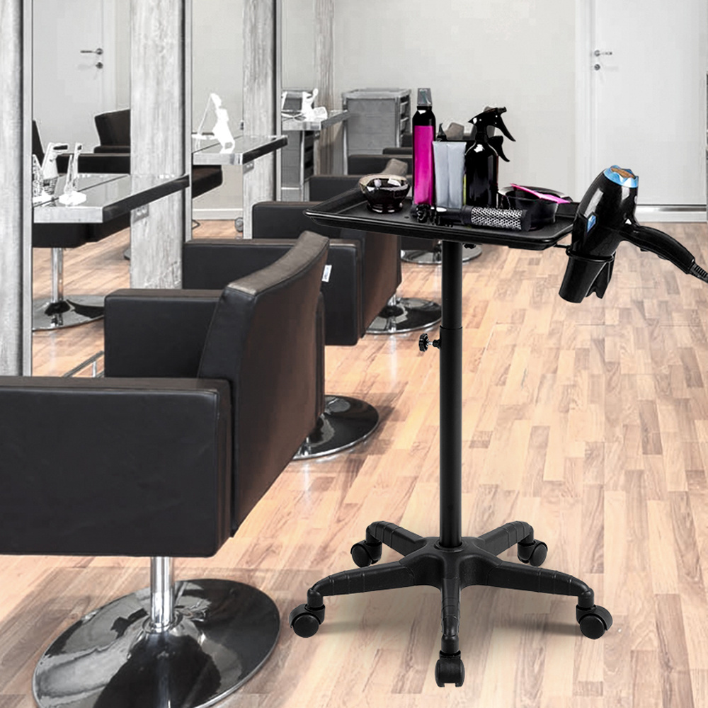 TEMU Adjustable Height Aluminum Salon Cart On Wheels, Beauty Tool Trolley With Storage Tray And Tool Holder Accessories, Includes 2 Cups And 1 Metal