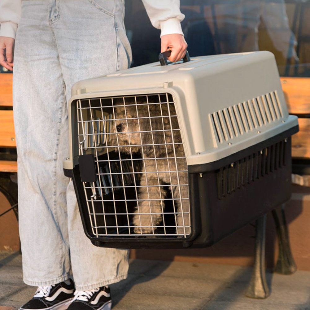 TEMU Pet Dog Puppy Cat Carriers Basket Bag Cage Portable Travel Kennel , 48*32*30cm, Grey