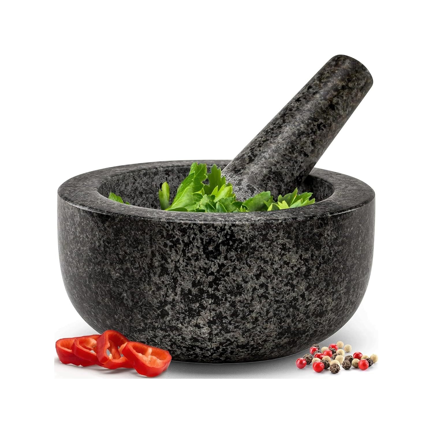 TEMU Pestle And Mortar Set Solid Natural Stone Durable Grinder For Kitchen Herbs And Spices Use