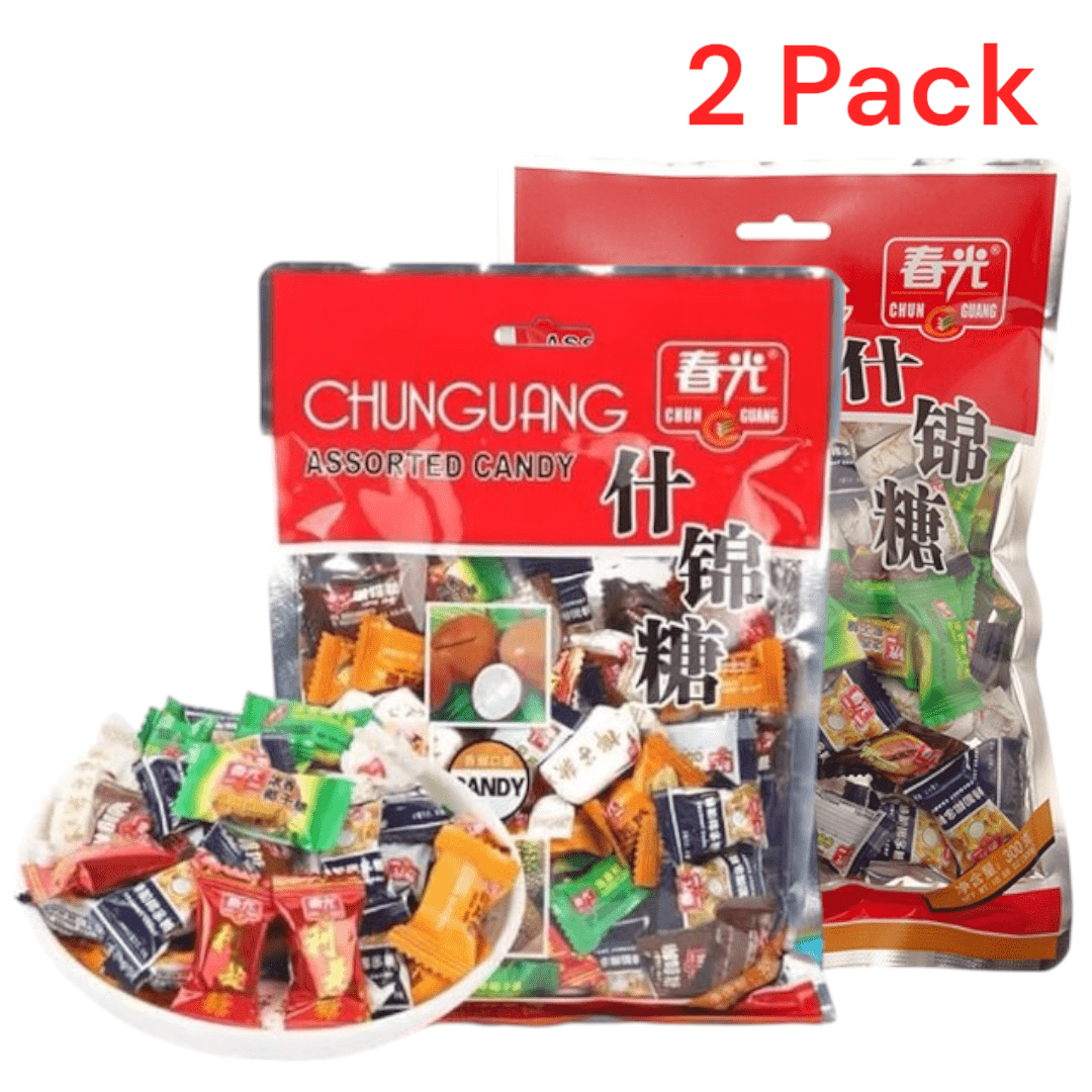 E-shop 2 Pack Chun Guang Gemischte Bonbons 300g – Ingwer-Kokosnuss-Bonbons, Durianbonbons, Kaffeebonbons, Spezial-Kokosbonbons, Exotische asiatische
