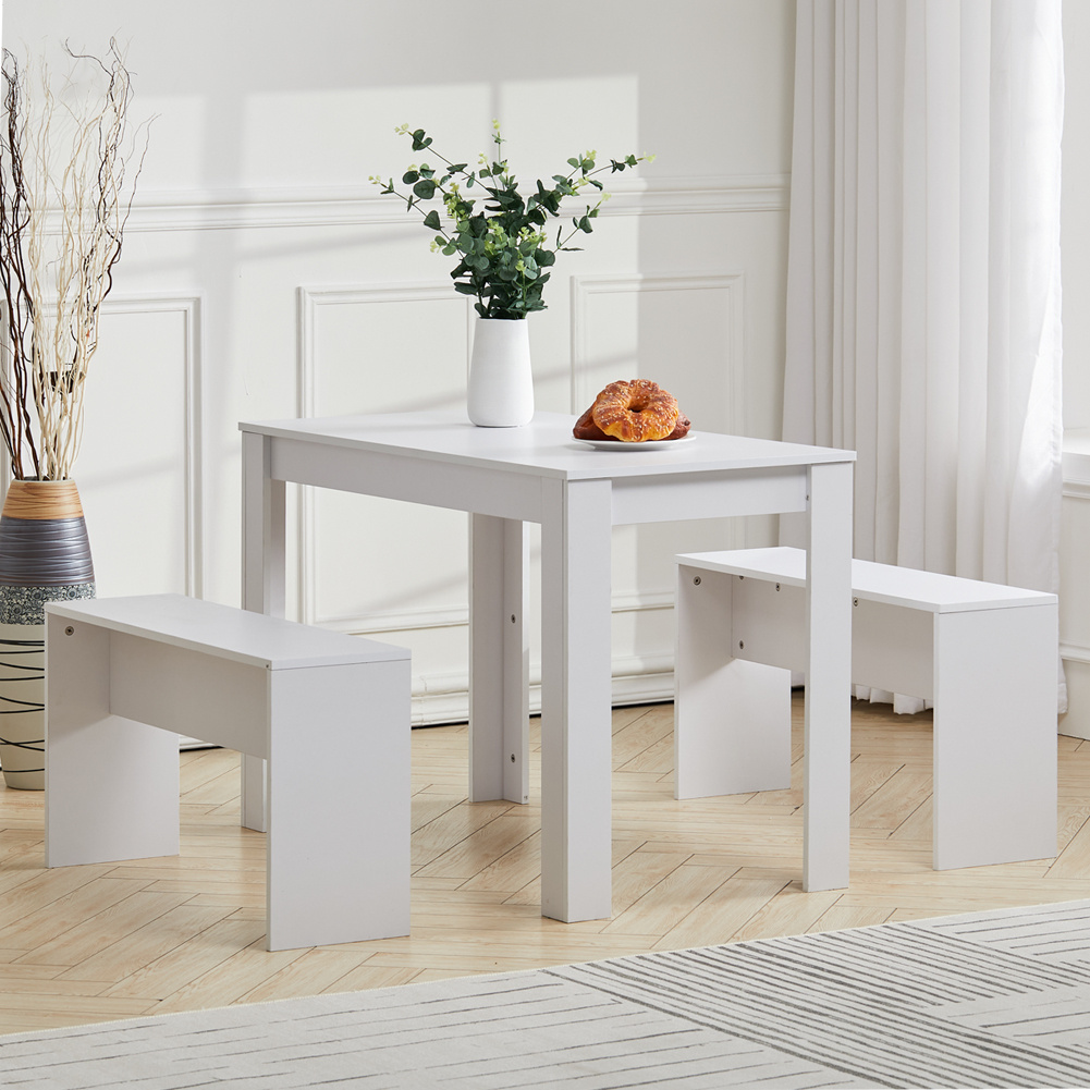 TEMU Kitchen Apartment Dining Table Desk, 2 Benches To Seat 4, Wooden 3pcs Dinette Table And Chairs Set Space Saving