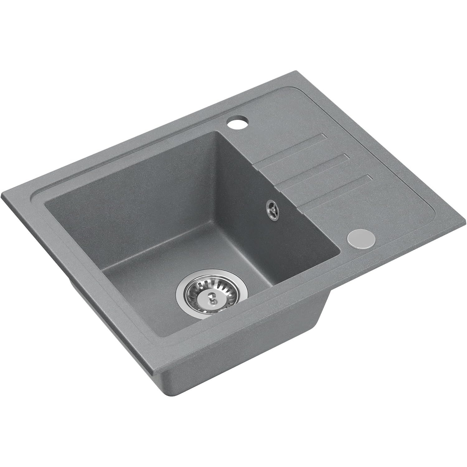 Vbchome Granite Sink Grey 55 X 44 Cm – Built-in Sink Single Basin, Reversible, Design, With Siphon, Sink