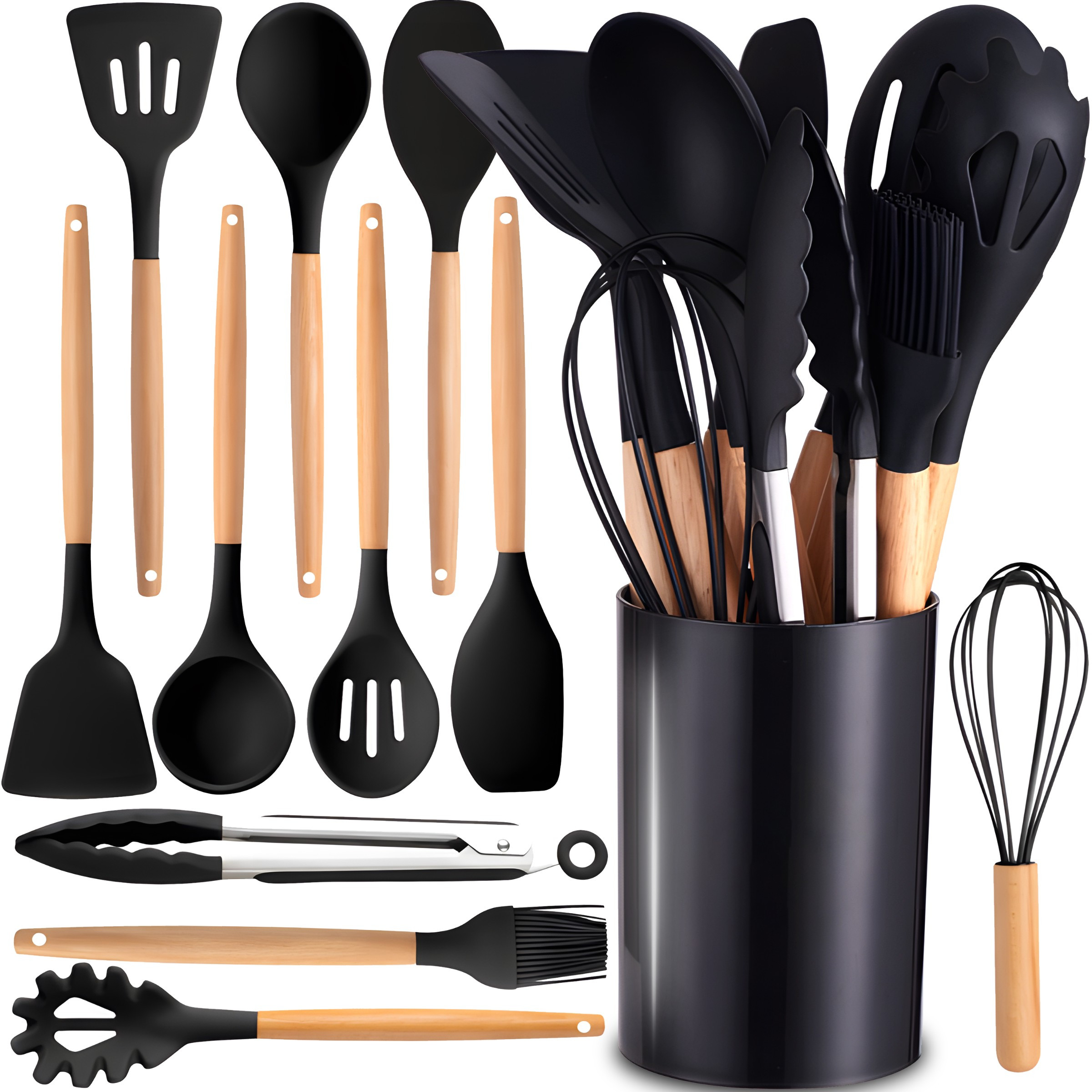 TEMU Ensemble D’Ustensiles De Cuisine En Silicone, 12 Pièces, Confort D’Utilisation, Poignées Ergonomiques, Résistance À La Chaleur, Protection Des